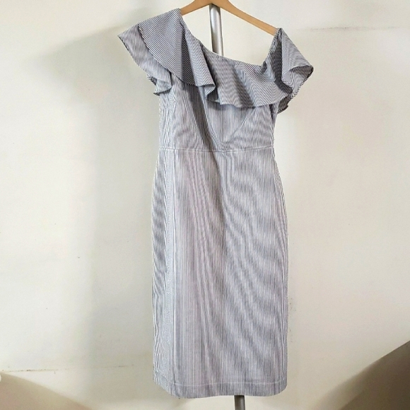 BR Seersucker One Shoulder Dress - Picture 4 of 15